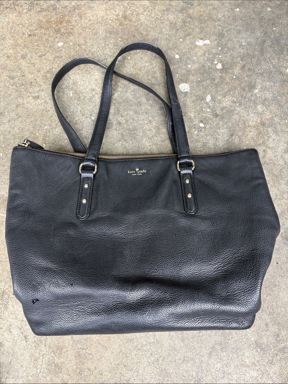 kate spade Black Pebbled Leather Shoulder Tote with Gold Hardware